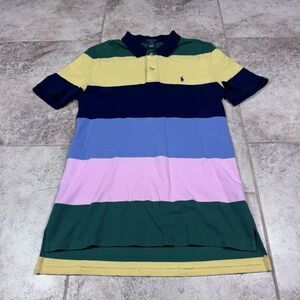 Polo Ralph Shirt Pique 2 Button Striped Color Block Boys XL Short Sleeve Preppy